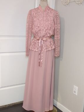 Vintage 70s Pink Summer Formal Dress & Lace Jacket Elegant Cottagecore SZ 10
